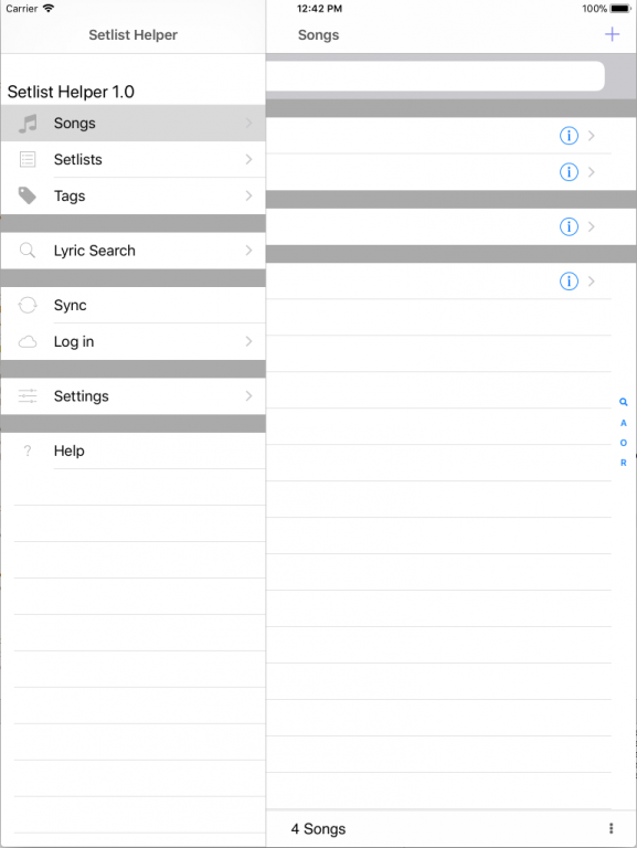 Setlist Helper Menu