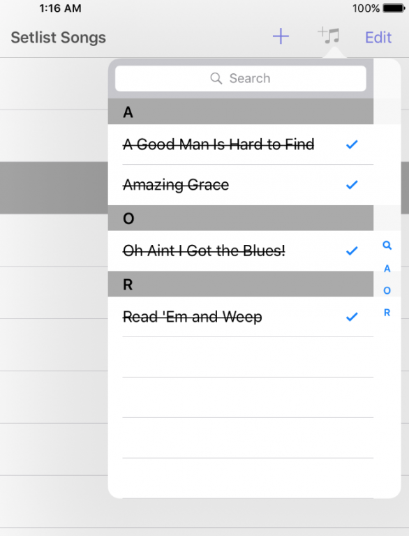 Working with Setlist Songs in Setlist Helper for iOS Setlist Helper Help