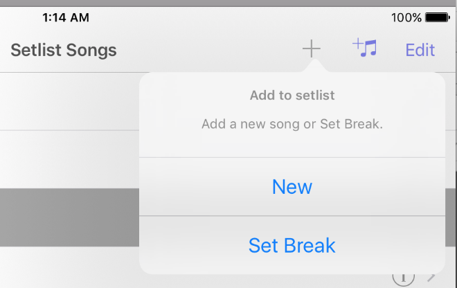 New Song and Set Break in Setlist Helper for iOS