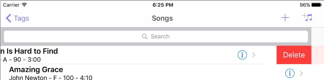 Tag Delete in Setlist Helper for iOS