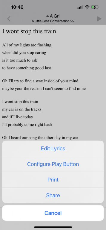 Edit Lyrics and Configure Play Button iOS